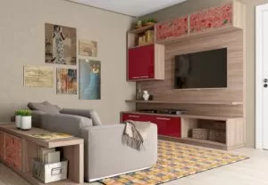 Móveis Planejados Sala de Estar com Televisão Casa Brasileira Santos