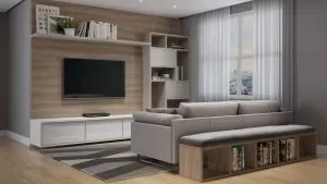 Sala de Estar Planejada Branca com Vidro